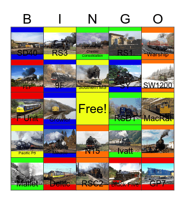 Valentine's Day Trains that the Children would like to ride on one day Bingo Card