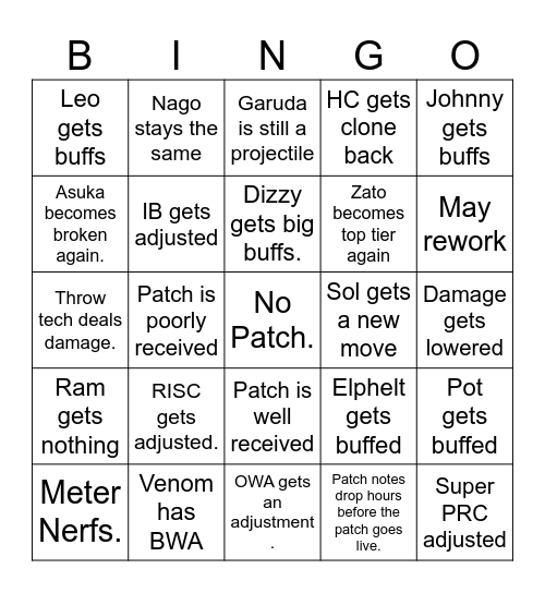 Venom patch Bingo Card