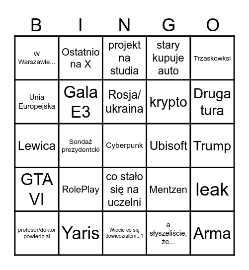 Marcinek Bingo Card