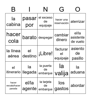 Level 4- Capítulo 8: De Viaje p. 1 Bingo Card