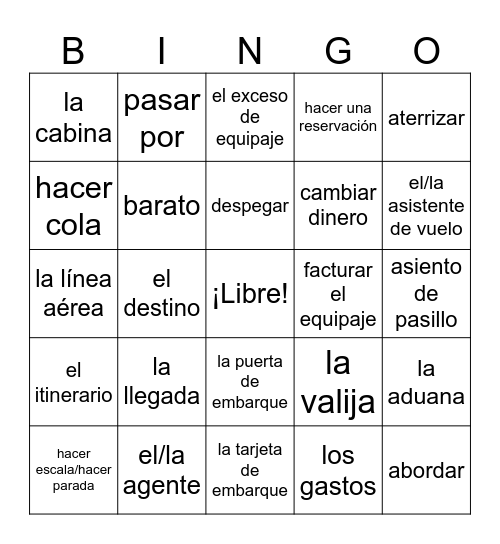 Level 4- Capítulo 8: De Viaje p. 1 Bingo Card