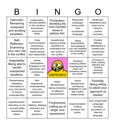 Conflict Resolution Hillside Bingo Card