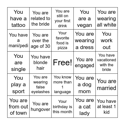 POC Bachelorette Bingo Card