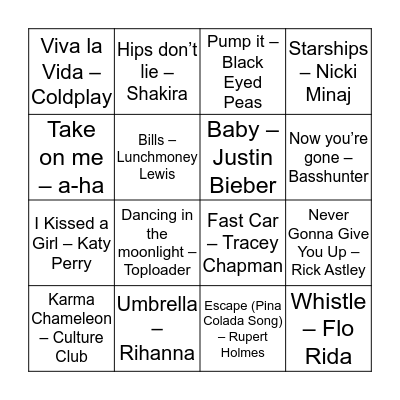 Music Bingo 1 Bingo Card