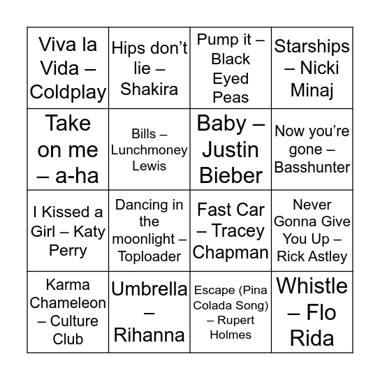 Music Bingo 1 Bingo Card
