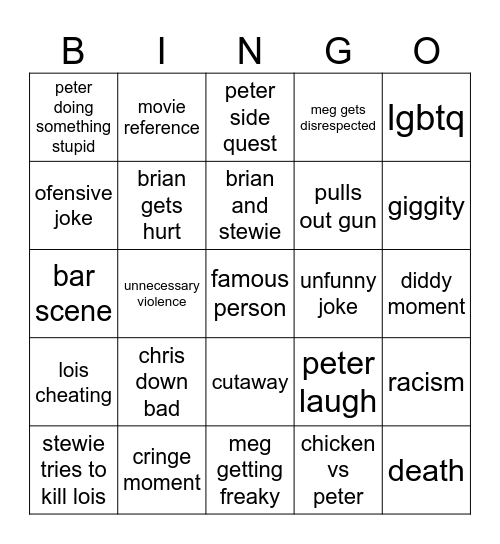 Family Guy Bingo Card