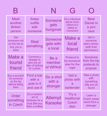 WPAA Prague Bingo! Bingo Card