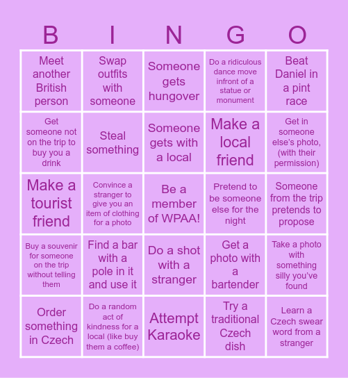 WPAA Prague Bingo! Bingo Card