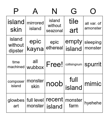 MSM visit random island Bingo Card