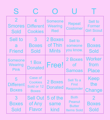 Girl Scout Cookie Booth Bingo Card