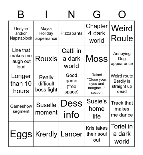 DELTARUNE Chapters 3 & 4 Bingo Card