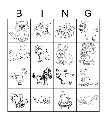 Animal Bingo Card