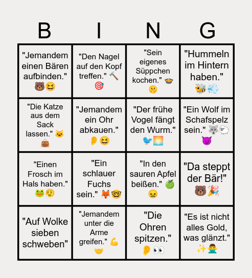 Redearten-Bingo Card