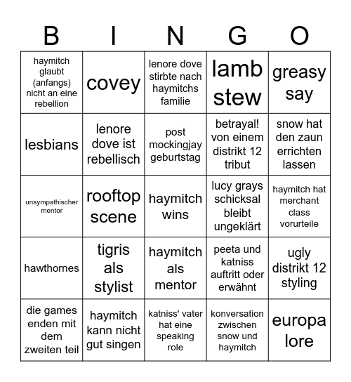 sunrise on the reaping Bingo Card