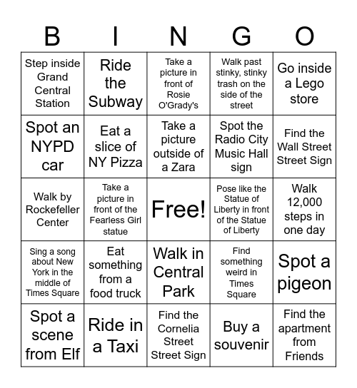 NYC Bingo Card
