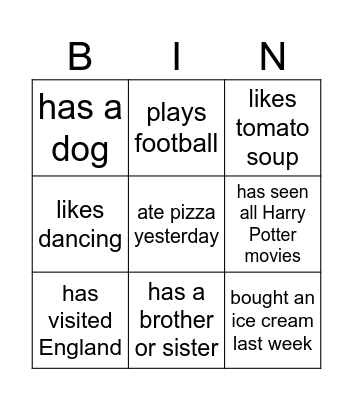 Class Survey Bingo Card