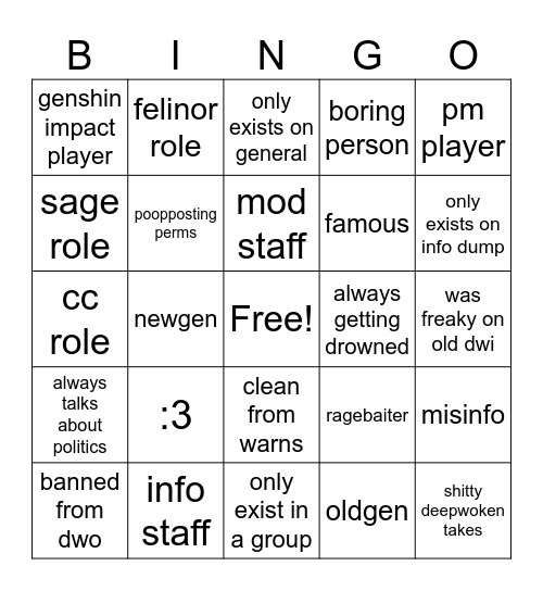 dwi bingo Card