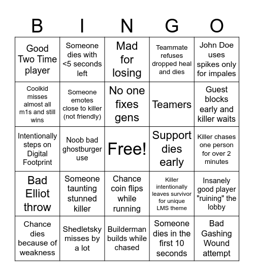 Forsaken bingo Card