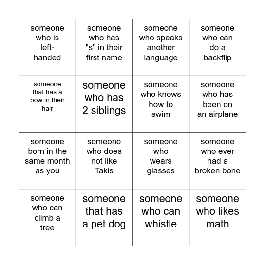 Get to know you Bingo Card