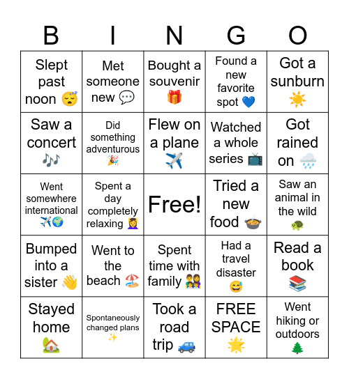 Good of the Order: Spbreak Bingo Card