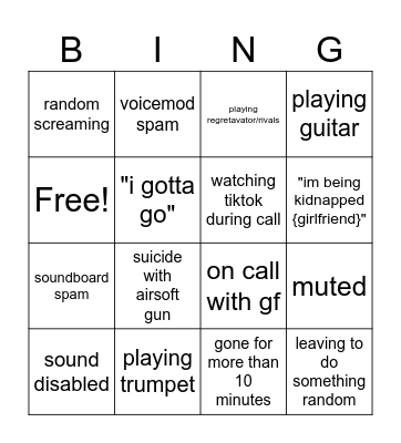 Kade Call Bingo Card