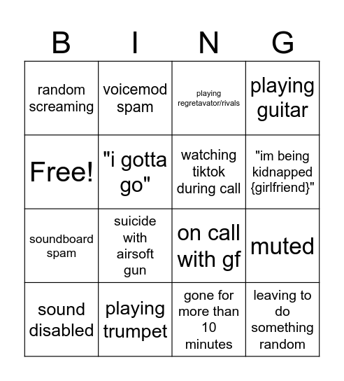Kade Call Bingo Card