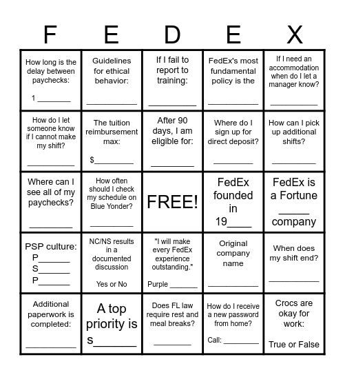 Name:___________Date: ______ Bingo Card