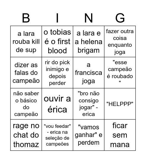 Average Partida de LOL Bingo Card