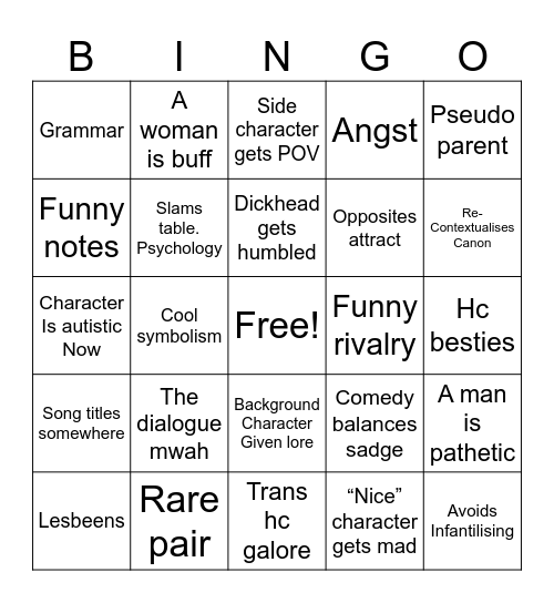 Longfic Bingo Card