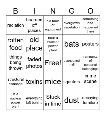 People exploring abandoned places Bingo Card