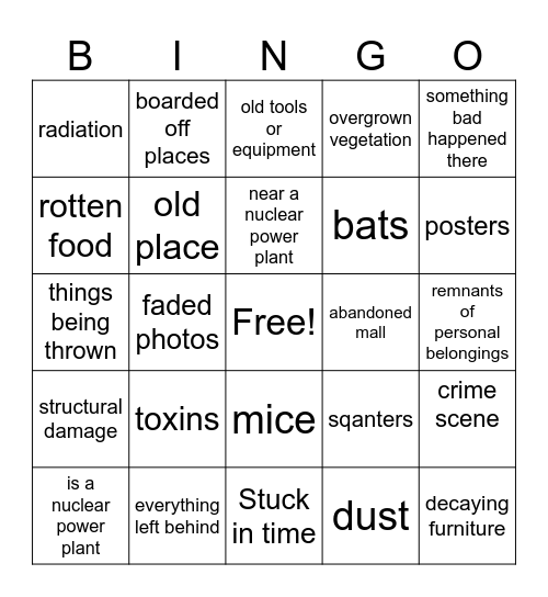 People exploring abandoned places Bingo Card