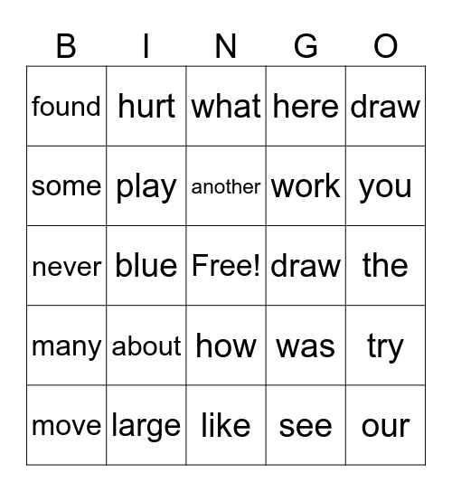 2nd Sight Words Bingo Card