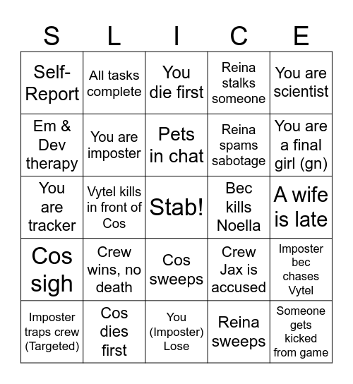 Murder Bingo Card