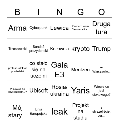 Marcinek Bingo Card