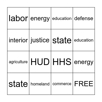 cabinet Bingo Card
