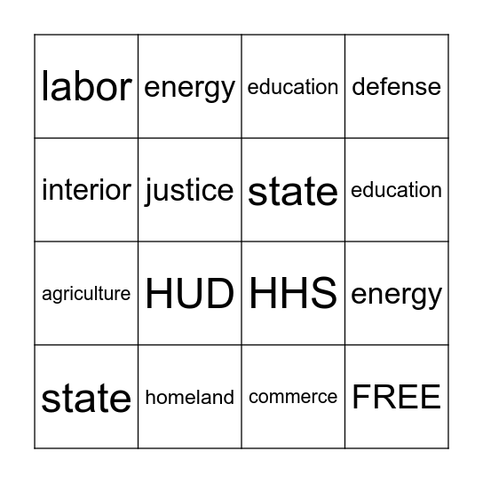 cabinet Bingo Card