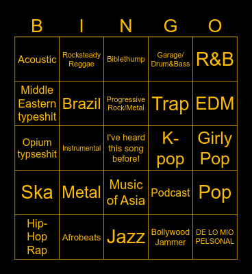 Soundcloud Bingo Card