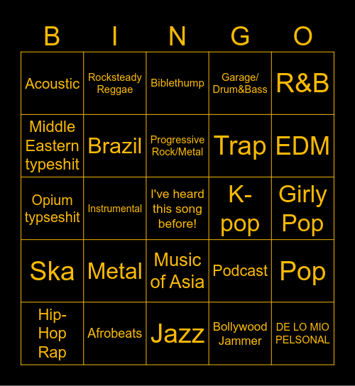 Soundcloud Bingo Card