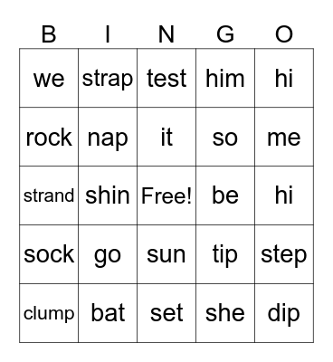 Open & Closed Syllables Bingo Card