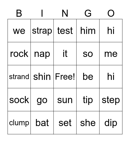 Open & Closed Syllables Bingo Card