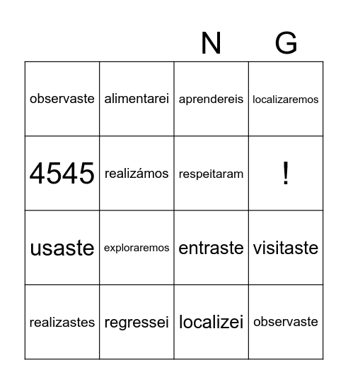 Bingo de palavras Bingo Card