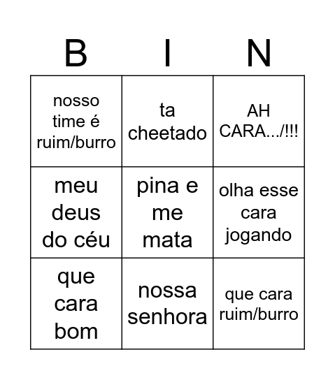 BINGO DO GA E PABLO! Bingo Card