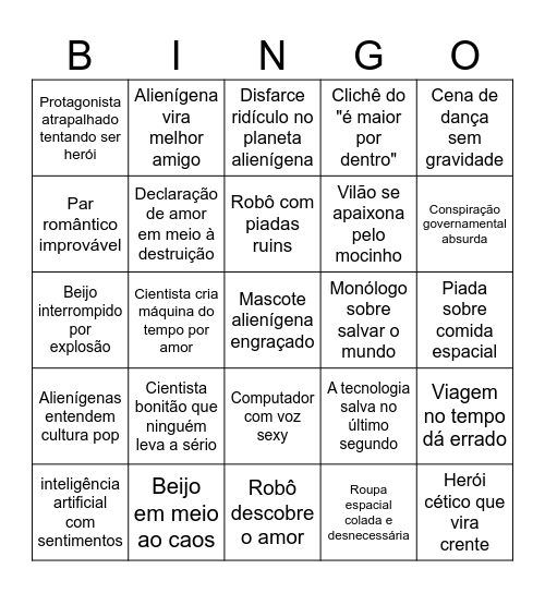 Bingo de filme cliche (Ficção cientifica, romance, comedia) Bingo Card