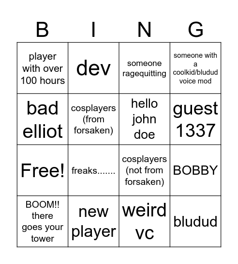 Forsaken bingo Card