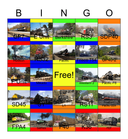 North American Railways-Past to the Present Bingo Card