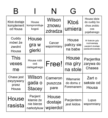 House M.D bingo Card