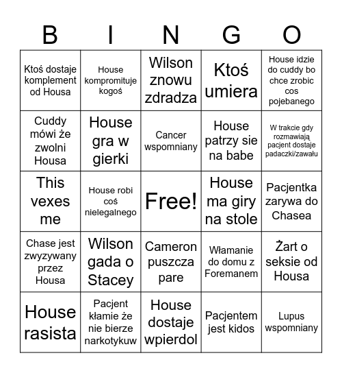 House M.D bingo Card