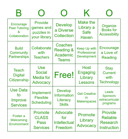 Library Media Sepcialist Bingo Card