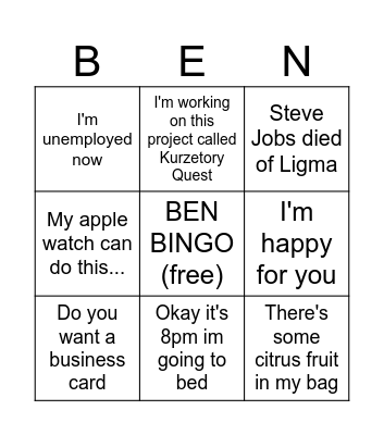 ben bingo Card
