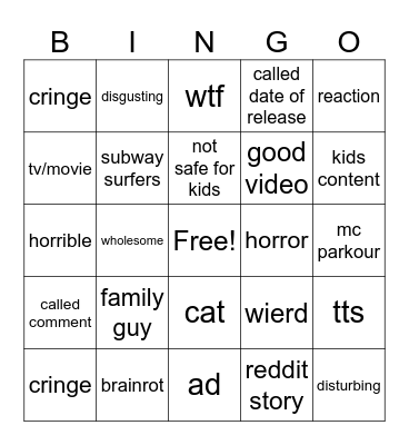 yt shorts Bingo Card